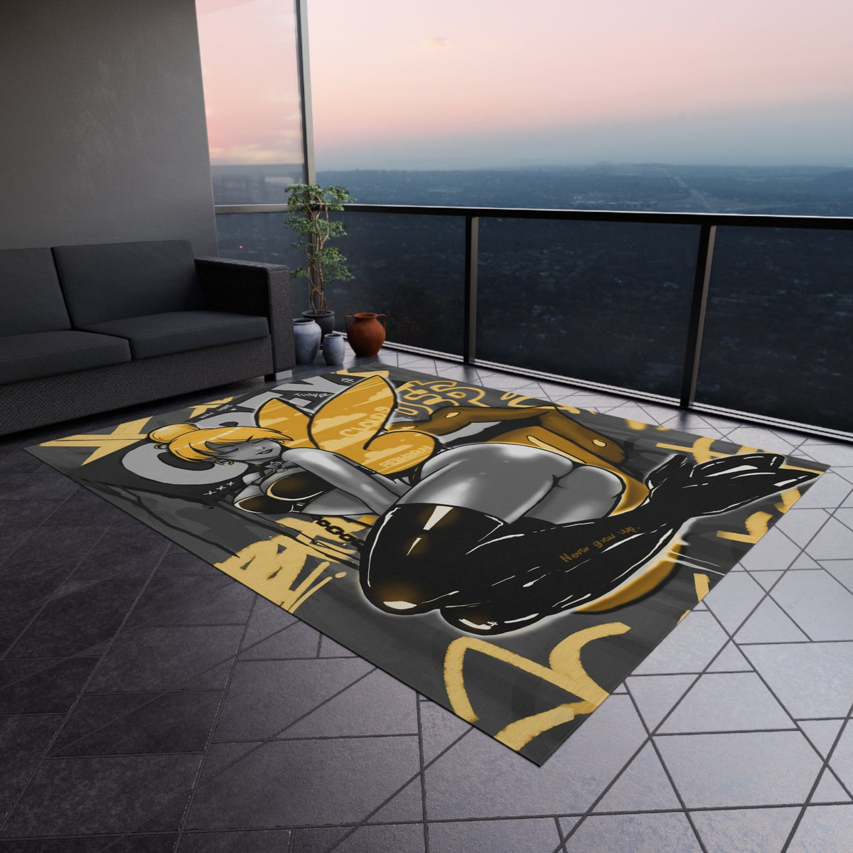 Obey w/ Tinker Bell Sensual Black&Gold Rug – REBHORN DESIGN