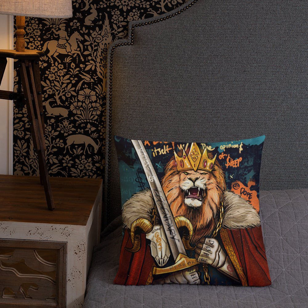 A LION DOESN'T CONCERN ITSELF WITH THE OPINIONS OF SHEEP PREMIUM PILLOW - REBHORN DESIGN