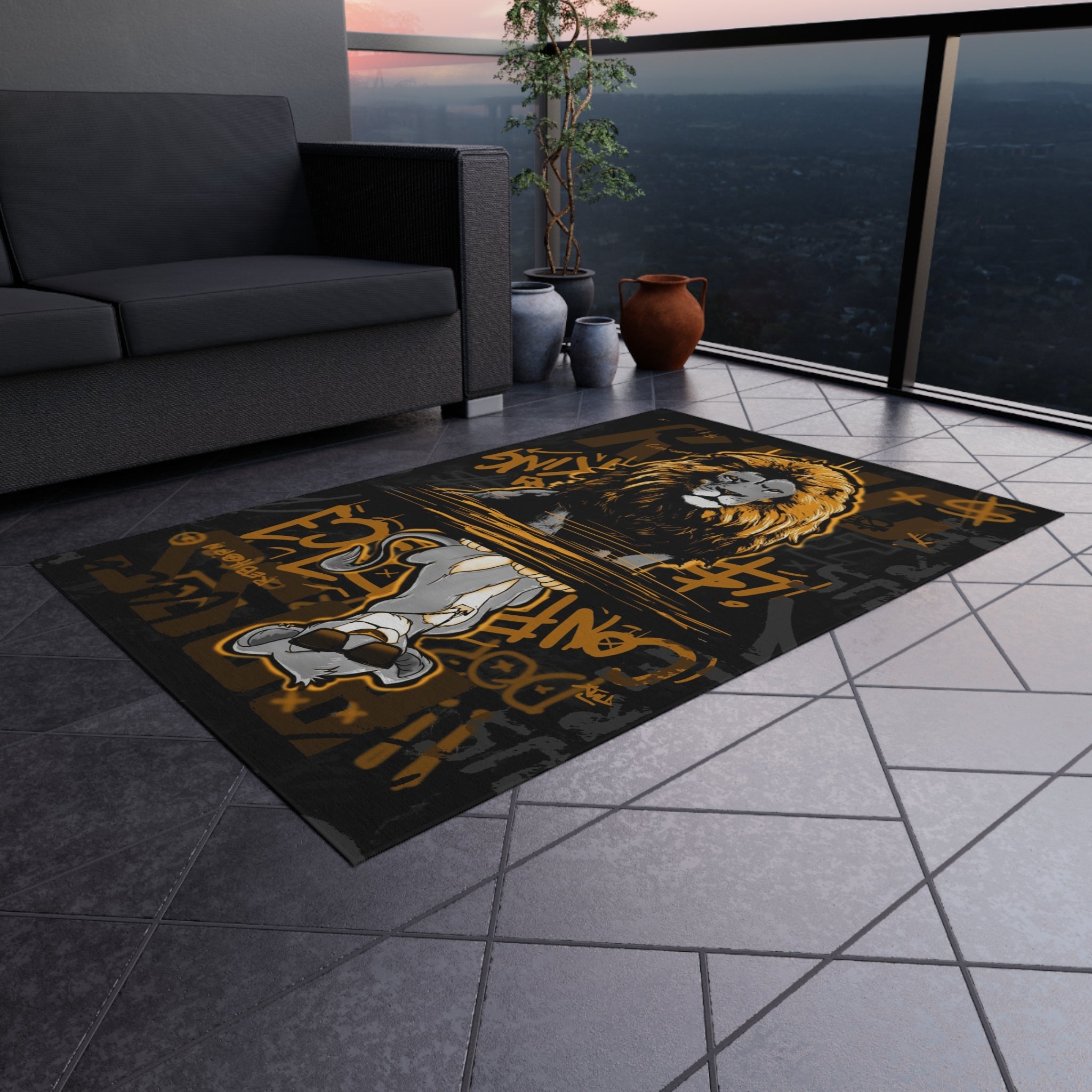 Confidence is King Black & Gold Motivational Rug - REBHORN DESIGN