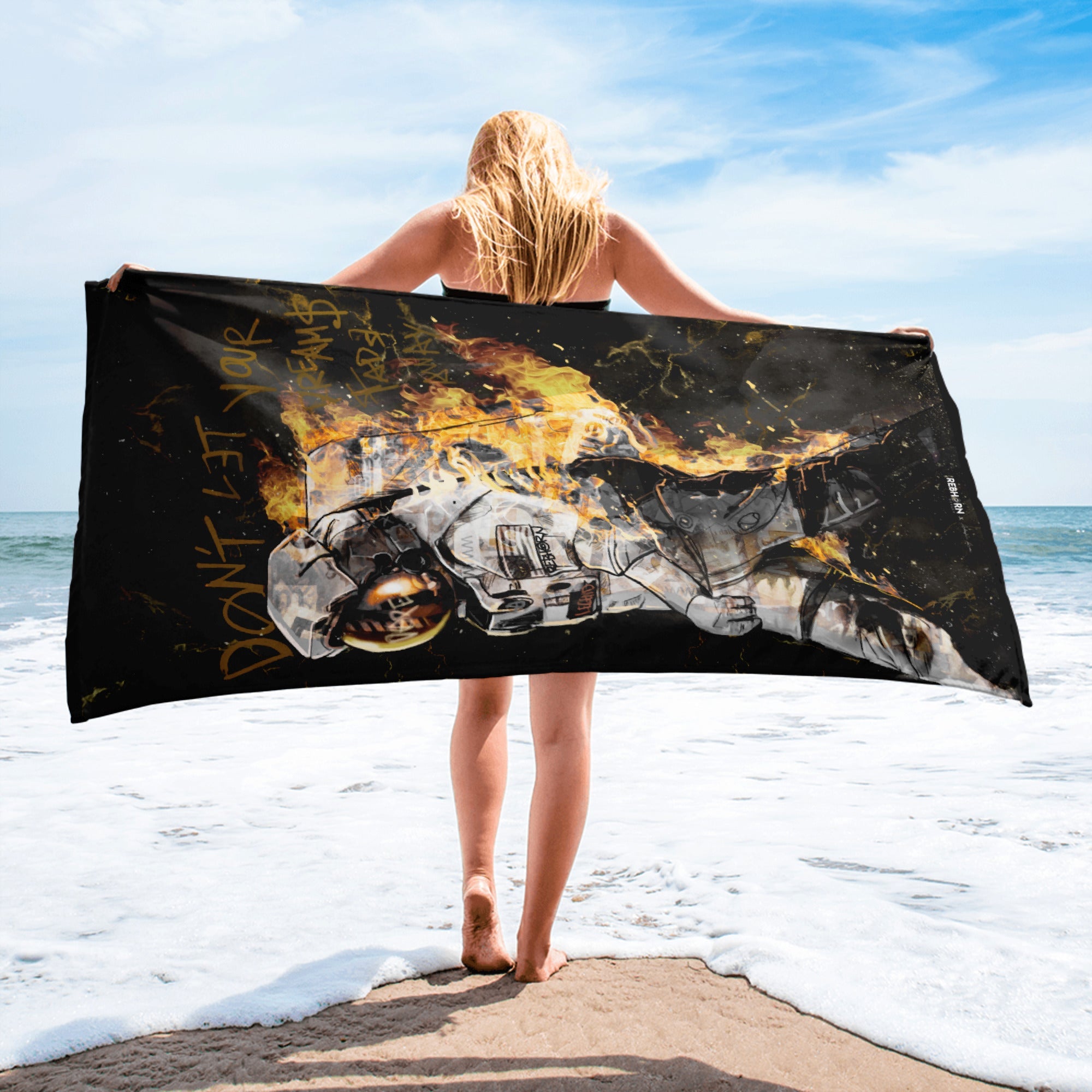 Don't Let Your Dreams Fade Away (Black & Gold) Beach Towel - REBHORN DESIGN