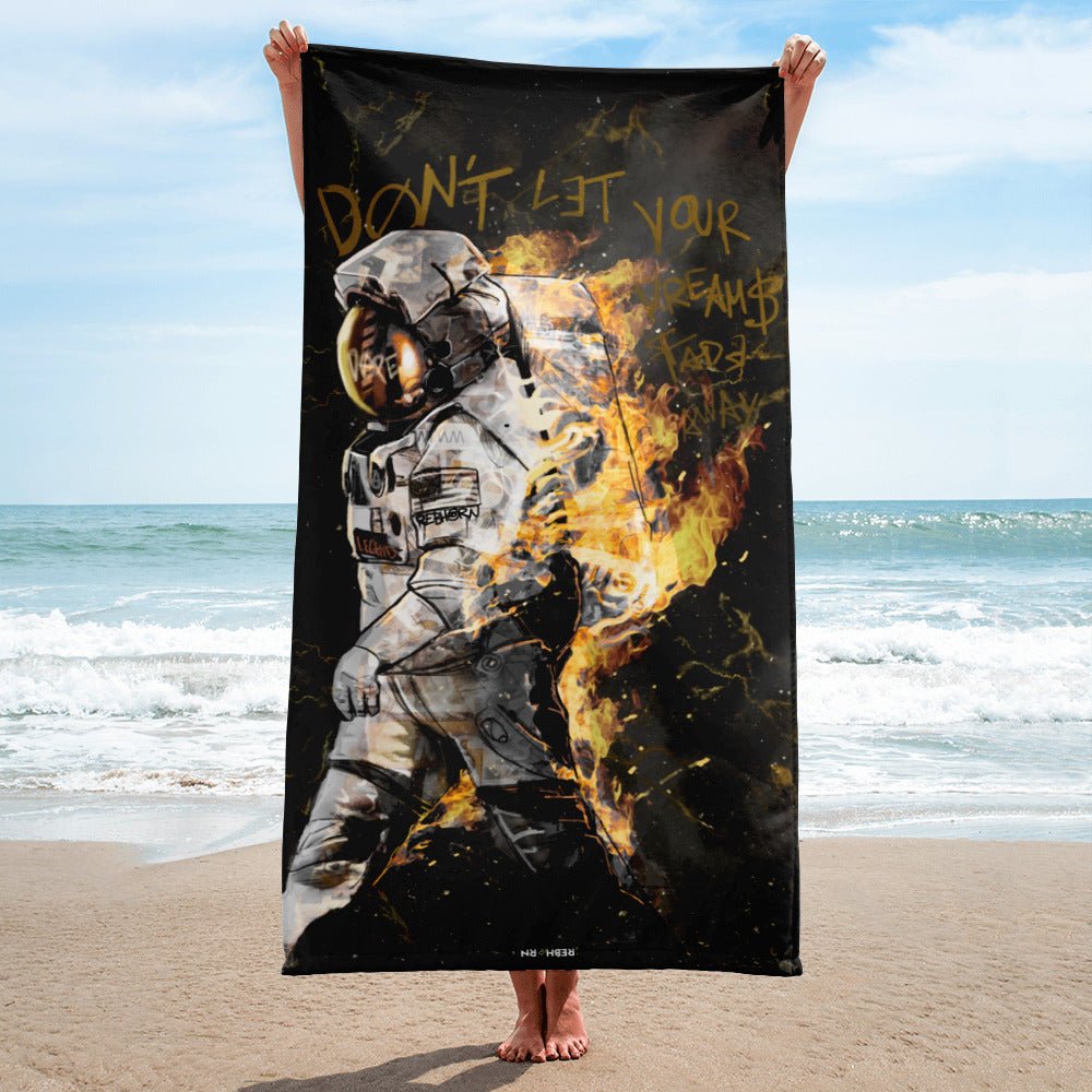 Don't Let Your Dreams Fade Away (Black & Gold) Beach Towel - REBHORN DESIGN