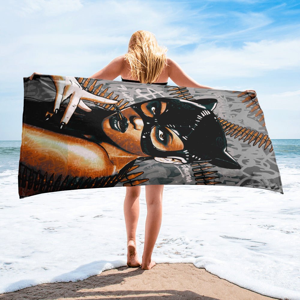 EROTICA - 9 LIVES MONOCHROME VERSION BEACH TOWEL - REBHORN DESIGN