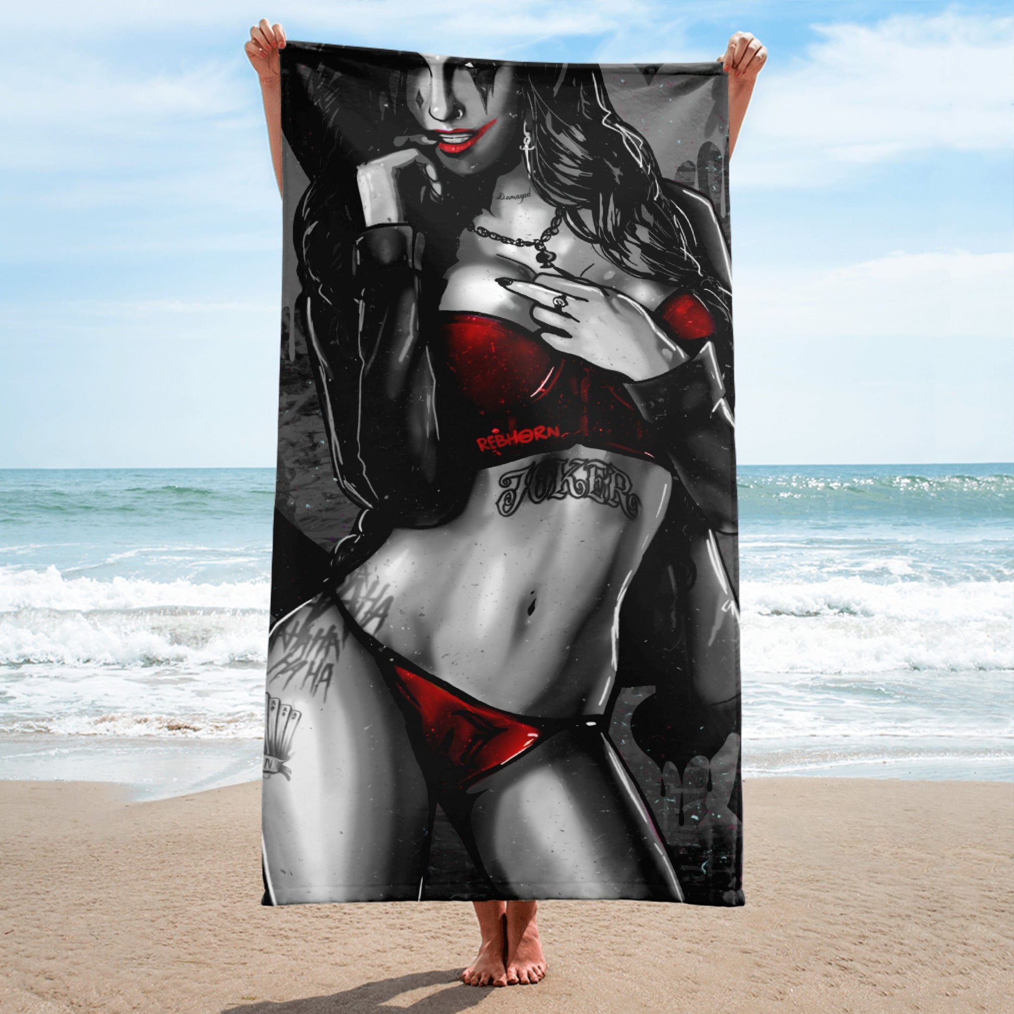 EROTICA - SEXY JOKER MONOCHROME VERSION BEACH TOWEL - REBHORN DESIGN