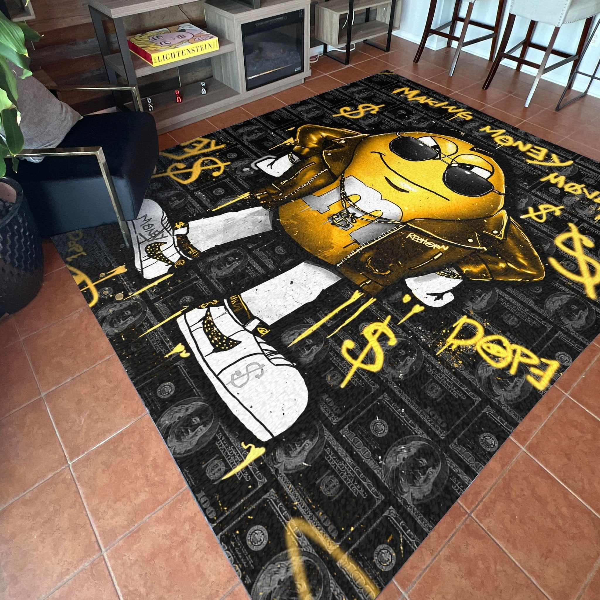 Making Money Moves Black & Yellow Motivational Rug - REBHORN DESIGN