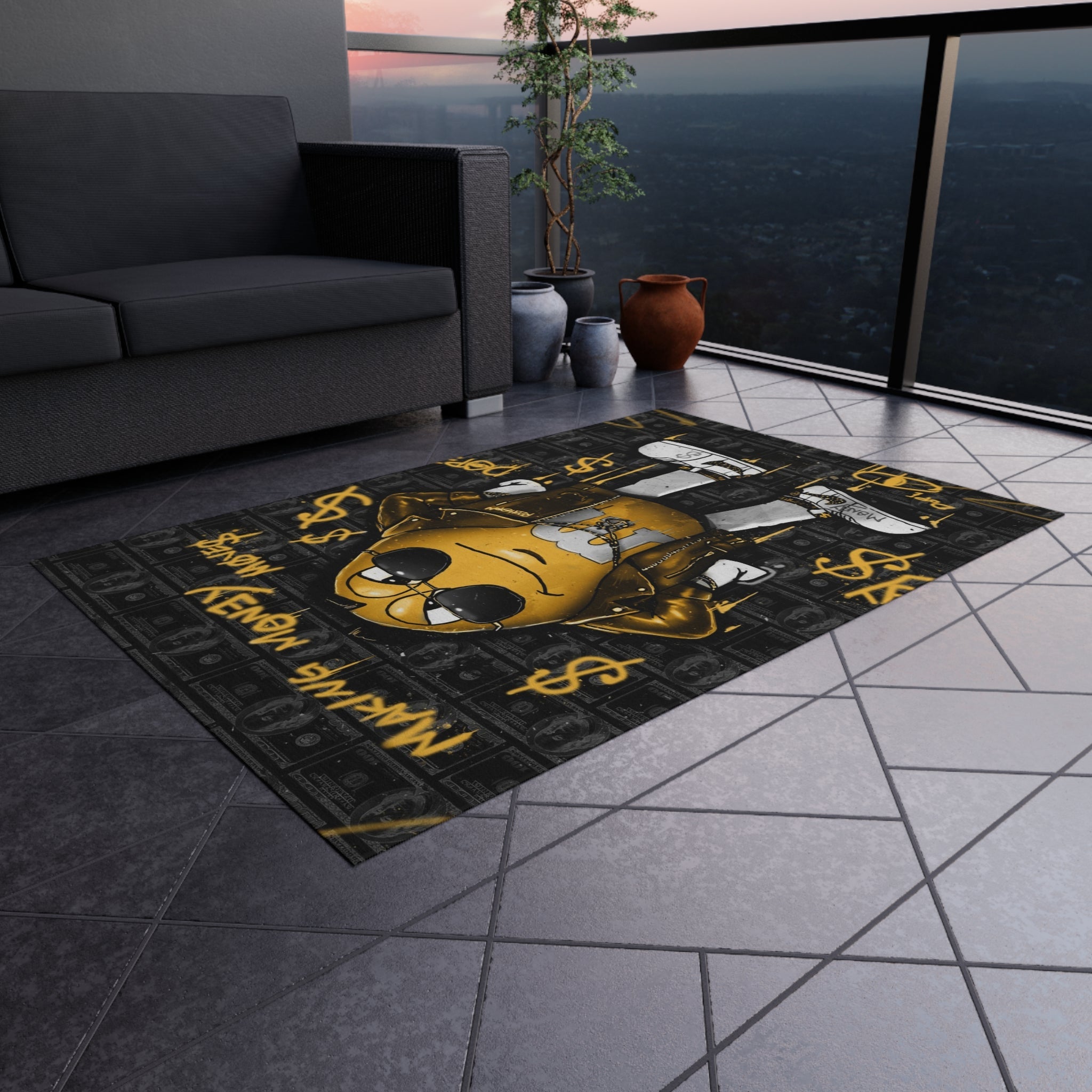 Making Money Moves Black & Yellow Motivational Rug - REBHORN DESIGN