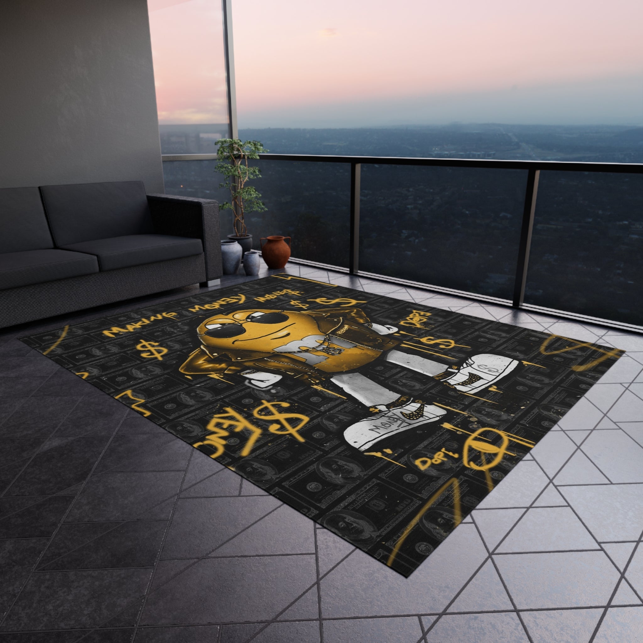 Making Money Moves Black & Yellow Motivational Rug - REBHORN DESIGN