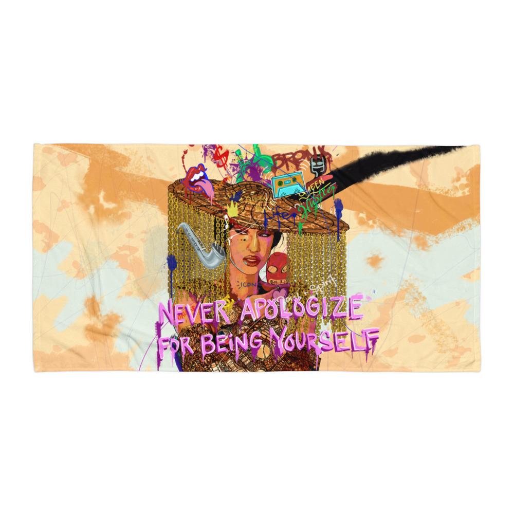 NEVER APOLOGIZE FOR BEING YOURSELF BEACH TOWEL - REBHORN DESIGN