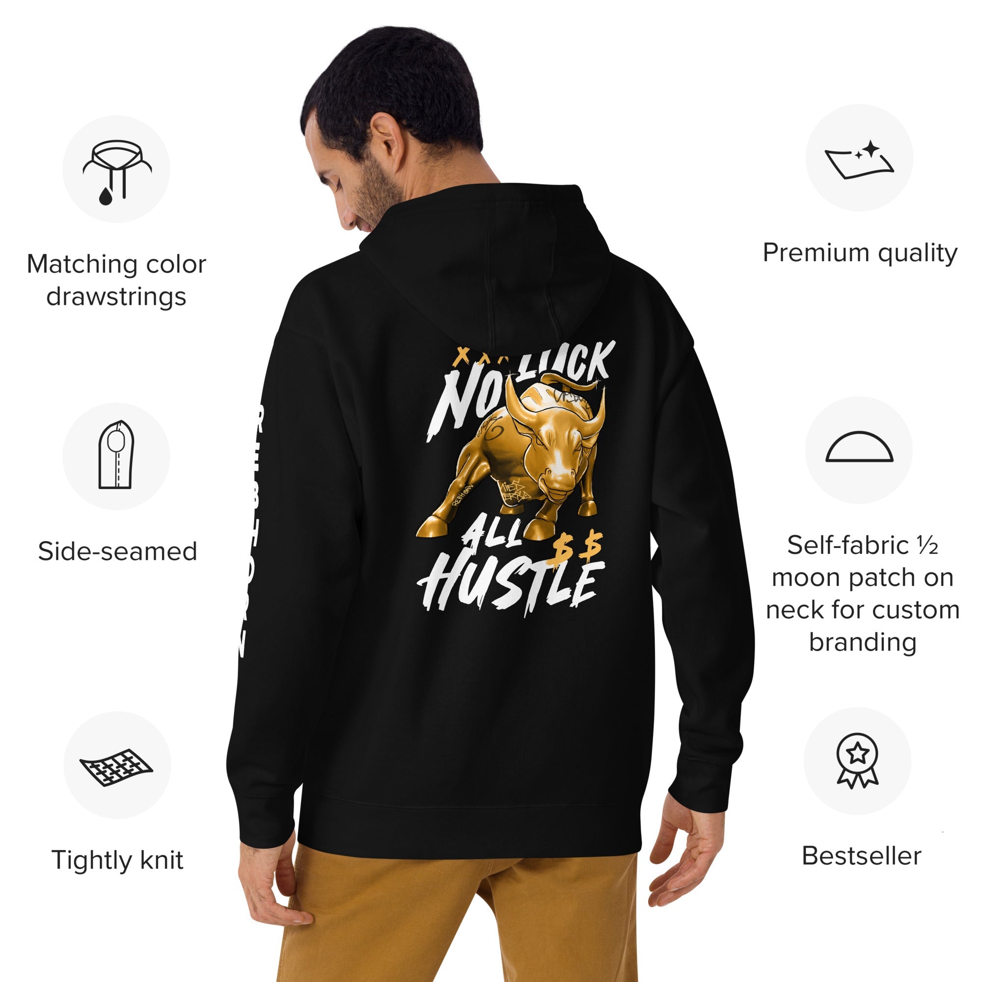 No Luck All Hustle Premium Unisex Hoodie - REBHORN DESIGN
