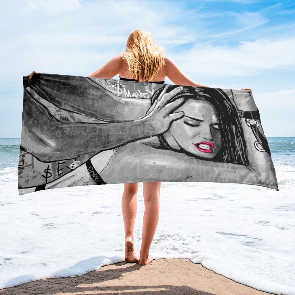 TAKE ME FOR A RIDE (MONOCHROME) EROTIC BEACH TOWEL - REBHORN DESIGN