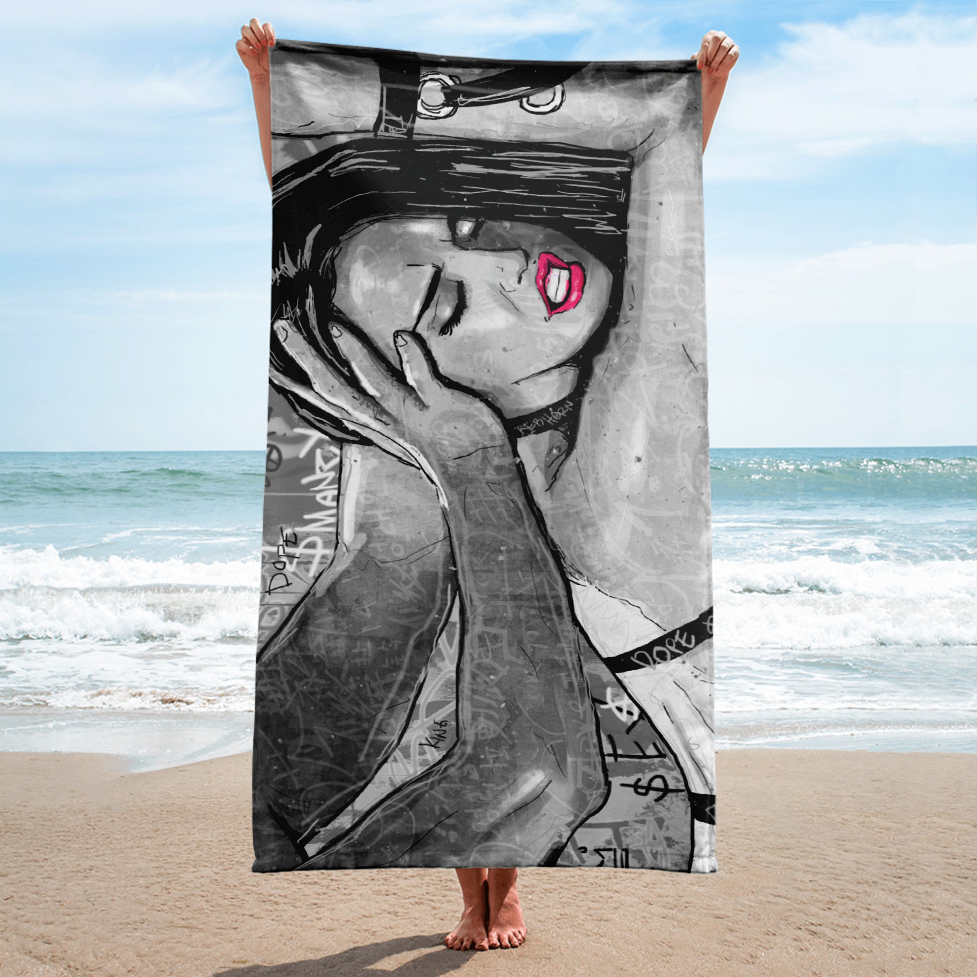 TAKE ME FOR A RIDE (MONOCHROME) EROTIC BEACH TOWEL - REBHORN DESIGN